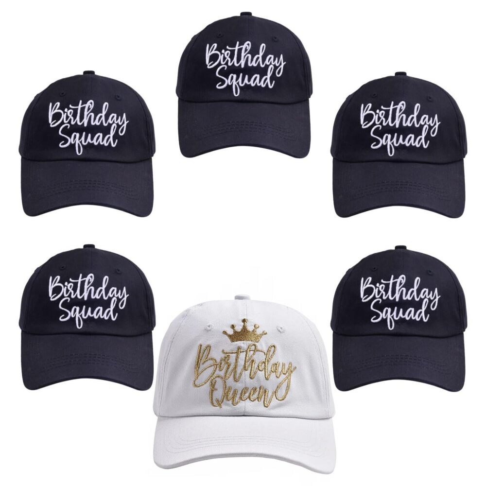 9681 6 Pack Birthday Party Hats Funny Birthday Queen Squad Embroidery